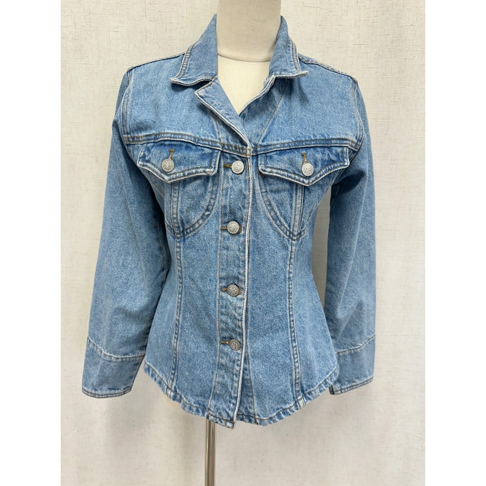 Moda International 90s Vintage  Cotton Blue Denim Shirt Jacket Small Tailored‎ - Picture 2 of 16